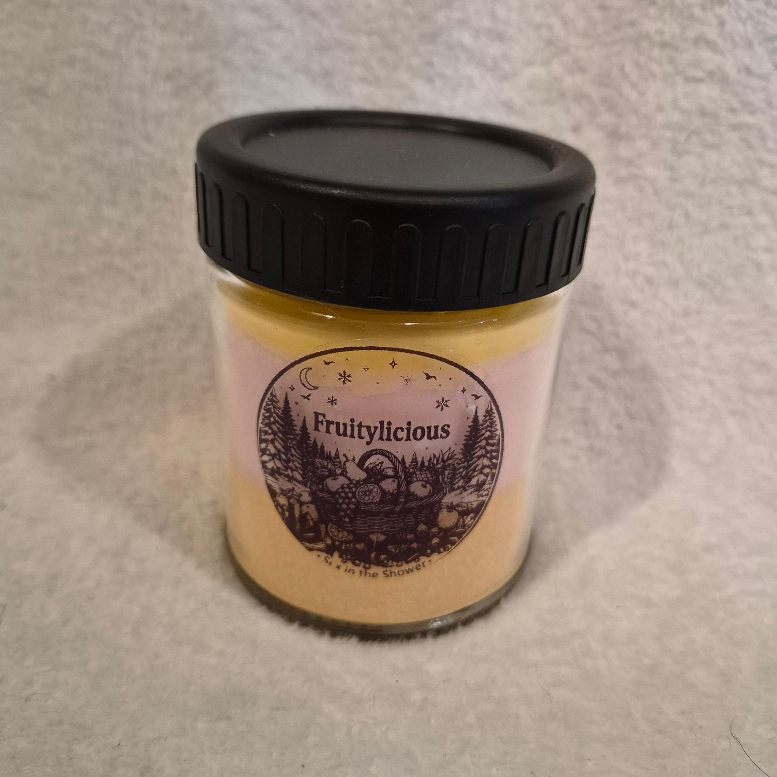 "Hand-poured Fruitylicious scented candle 9oz with tropical fruit fragrance by Delightful Homemade Things"