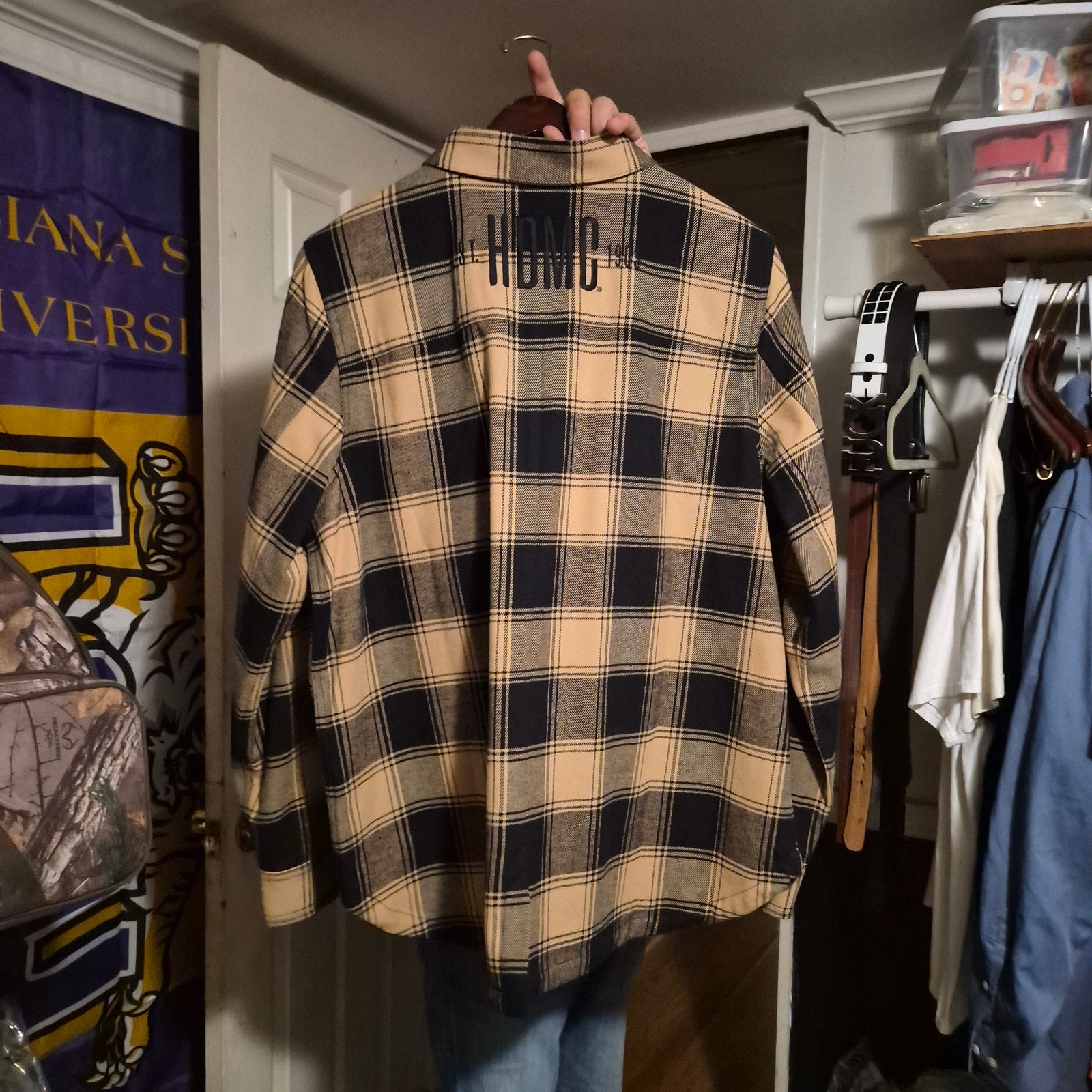 Harley-Davidson Men's 2XL Plaid Button Down Shirt, Tan Black HDMC Embroidered