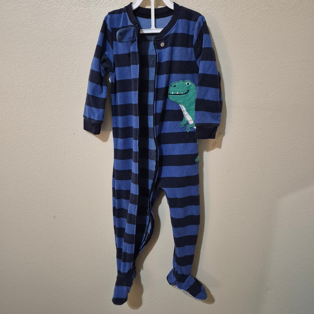 Carter's Baby Boy Fleece Footed Pajamas 24 Months Blue Striped Dinosaur Sleeper