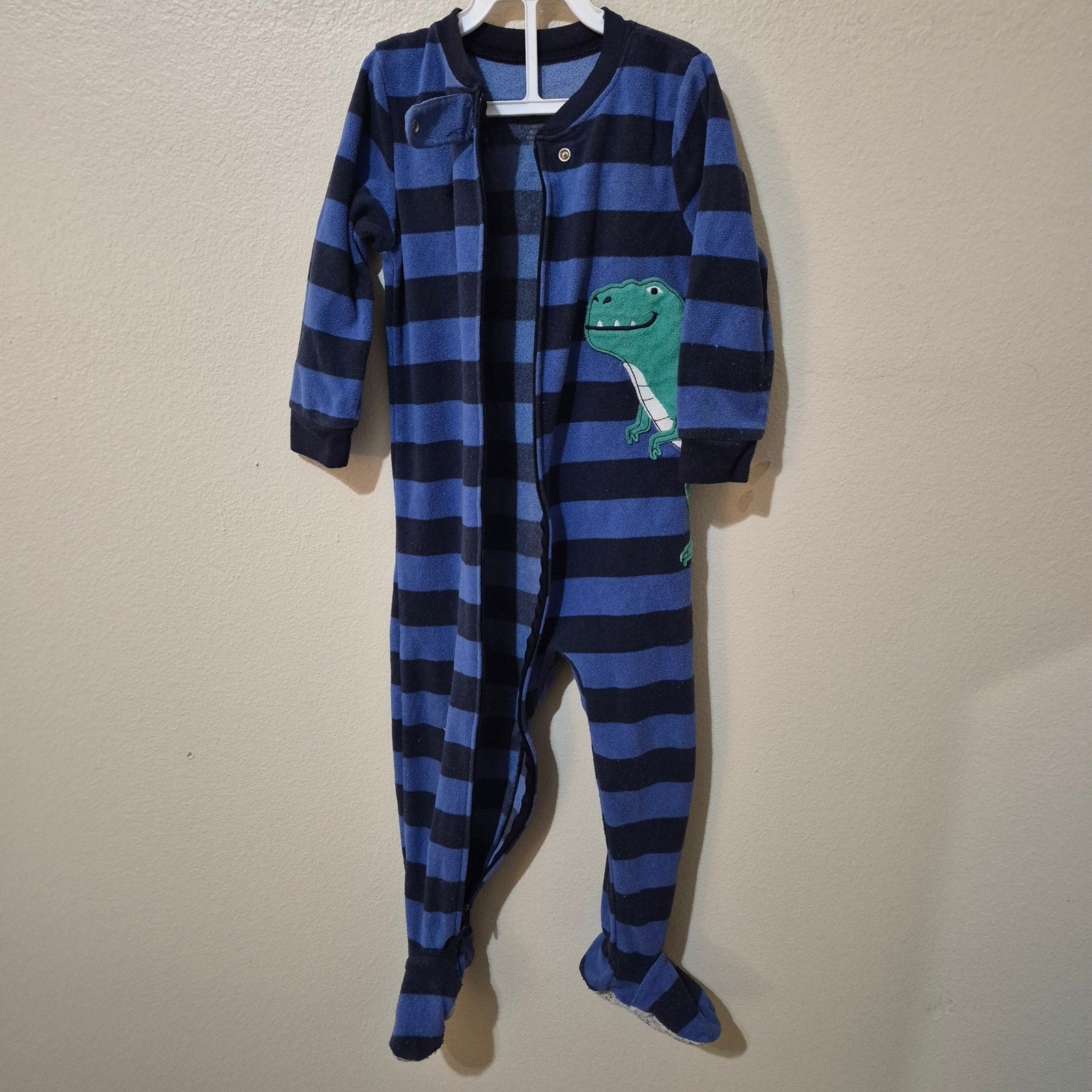 Carter's Baby Boy Fleece Footed Pajamas 24 Months Blue Striped Dinosaur Sleeper