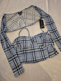 Just Polly Plaid Cropped Tank Top & Long-Sleeve Bolero Set