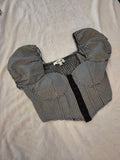 Houndstooth Puff Sleeve Crop Top By O.L.M. With Front Hook Closures