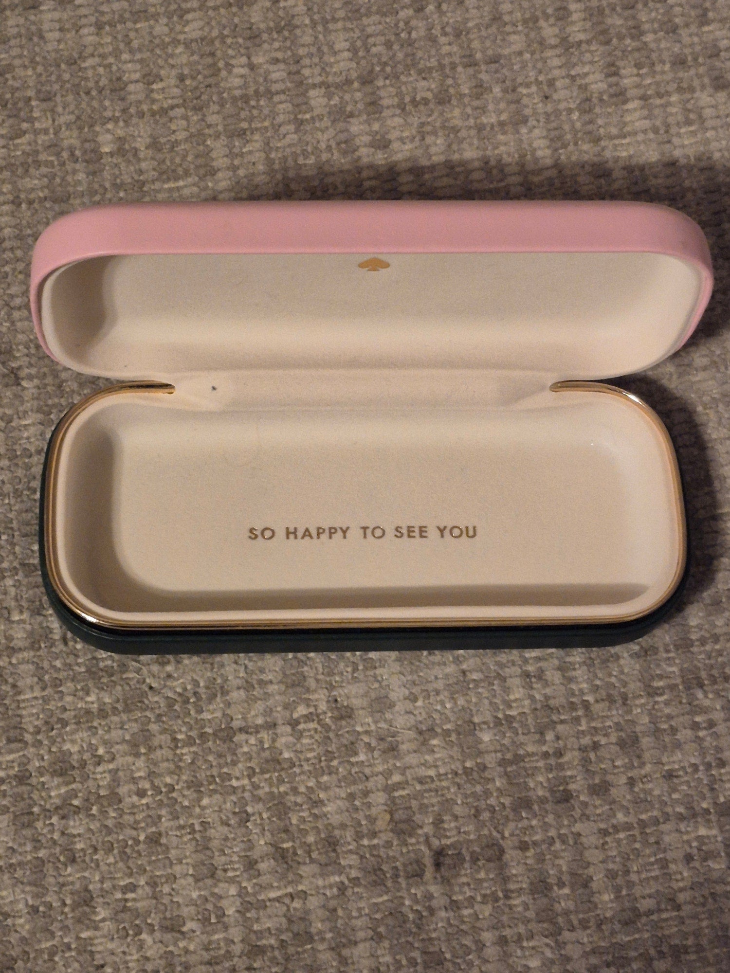 Kate Spade New York Hard Shell Glasses Case Pink & Green "So Happy To See You"