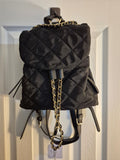 Quilted Black Backpack With Gold Chain Accents & Adjustable Straps