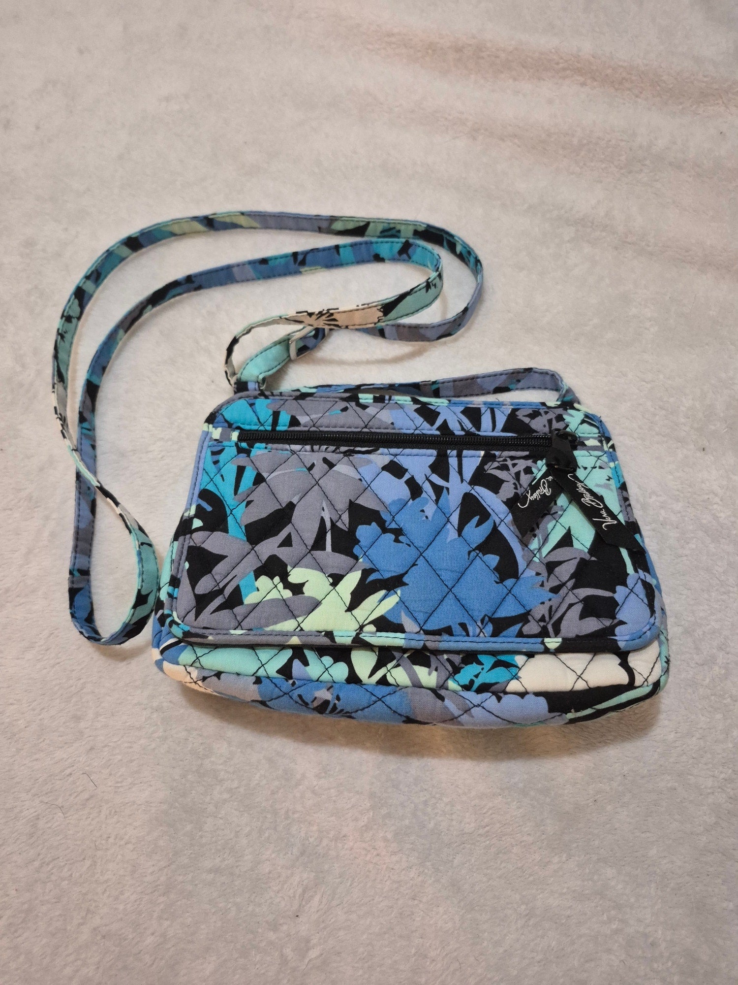 Vera Bradley Ink Blue Quilted Cotton Little Crossbody Flap Bag - Retired