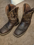 Justin Mens Brown Leather Western Work Boots With Yellow Stitching