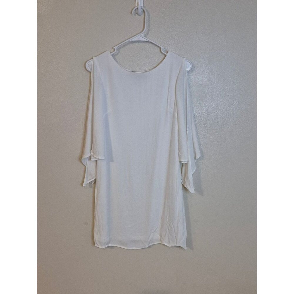 Lulus White Cold-Shoulder Shift Dress - Split Tie-Sleeves - Size Small