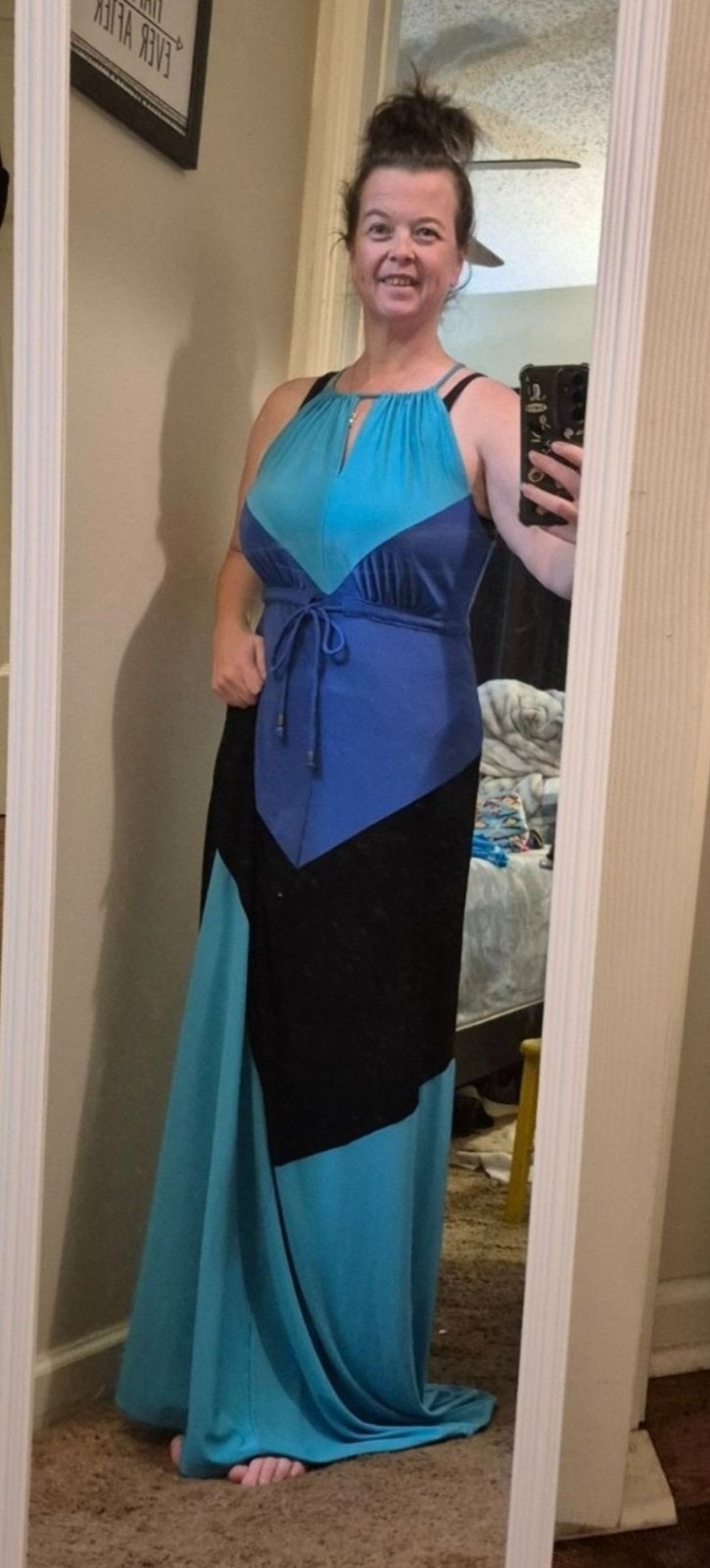 Versona Chevron Geometric Halter Maxi Dress M Blue Colorblock Resort Wear