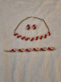 Vintage 1950s Red Enamel Parure Set - Choker Necklace, Bracelet & Clip-On Earrin