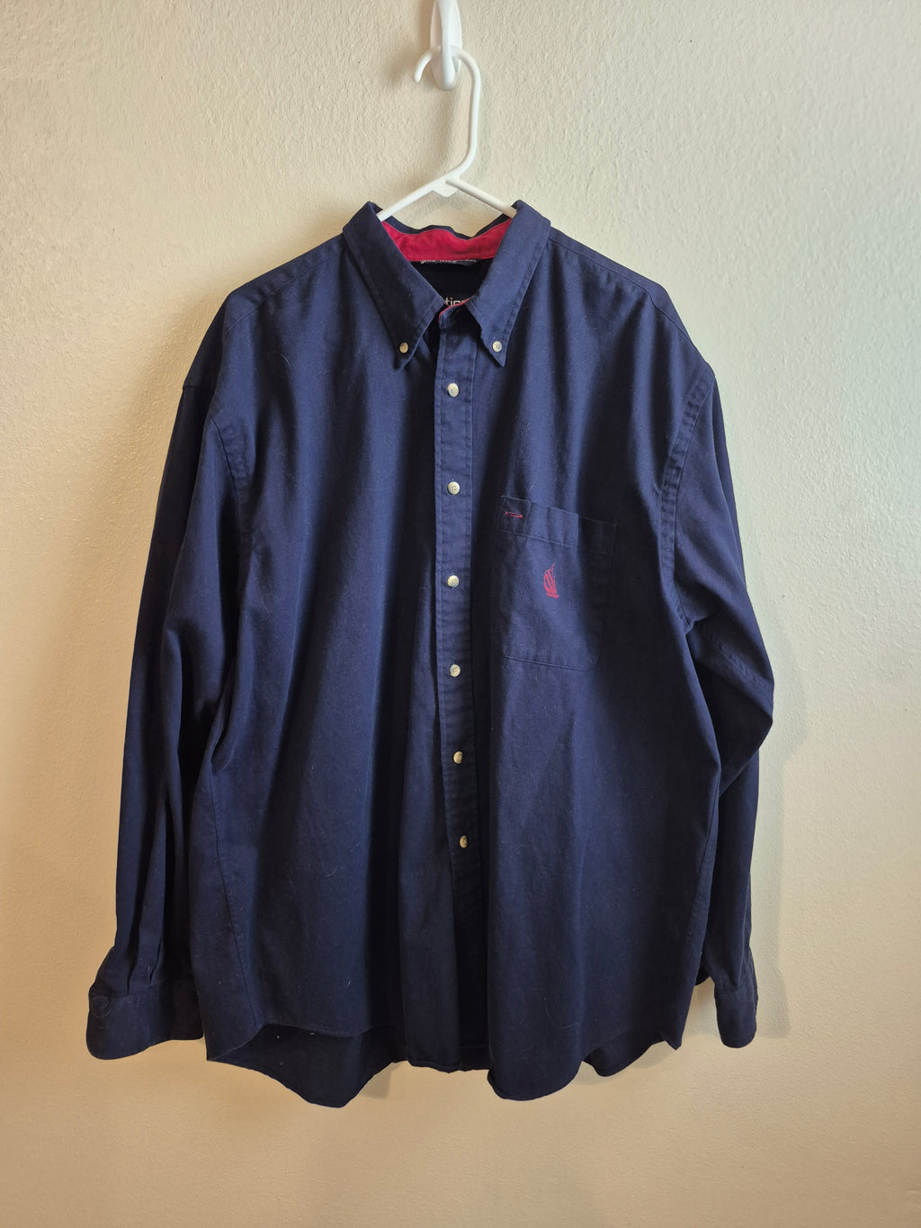 Vintage Nautica Navy & Red Sailboat Button-Down!