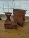 Vintage 70s Boho Rattan Bundle | Hourglass Spool Stand, Hamper & Trunk