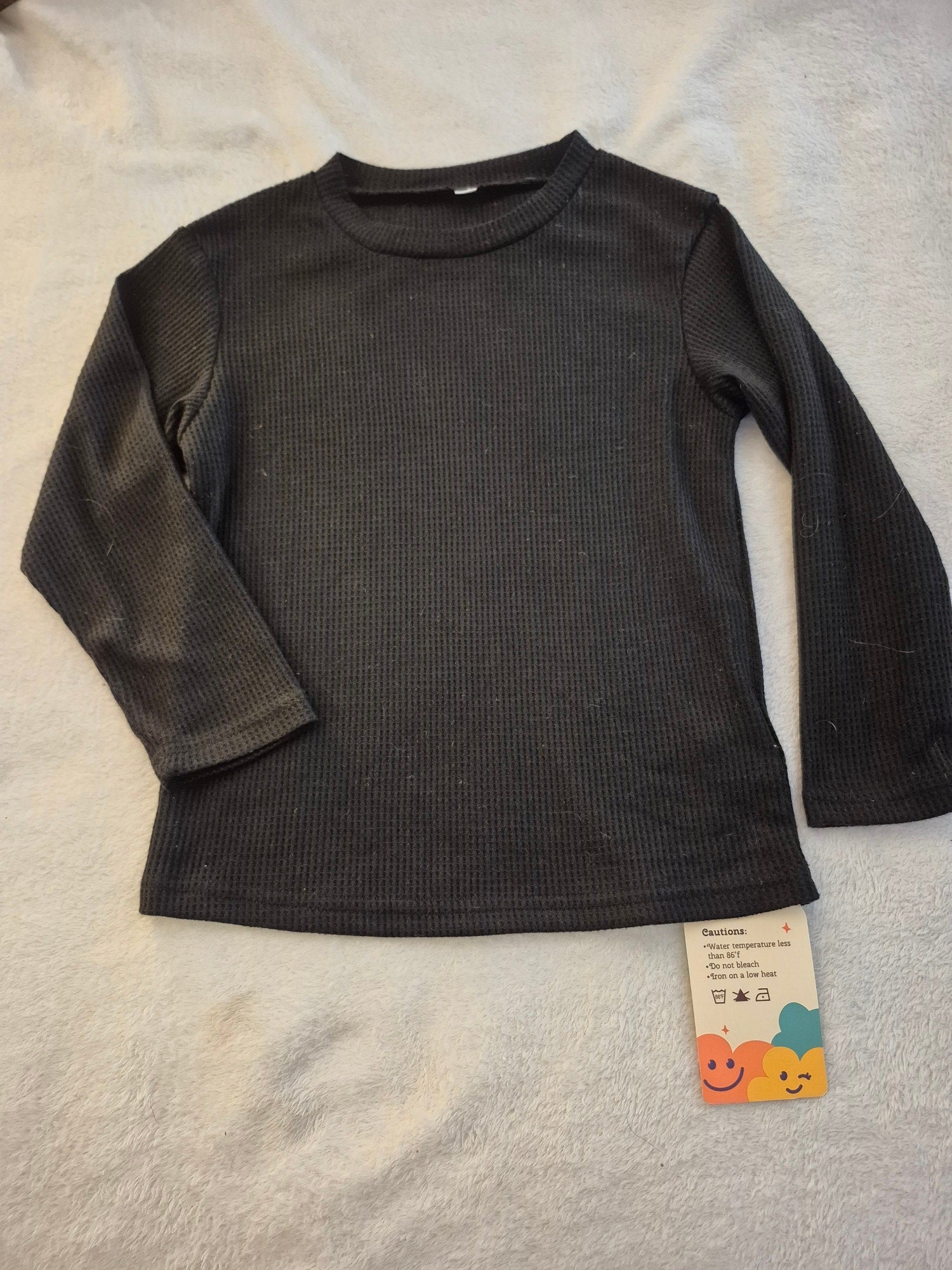 LessonZoo Kids Black Waffle Knit Long Sleeve Shirt - NWT - Size 5-6Y