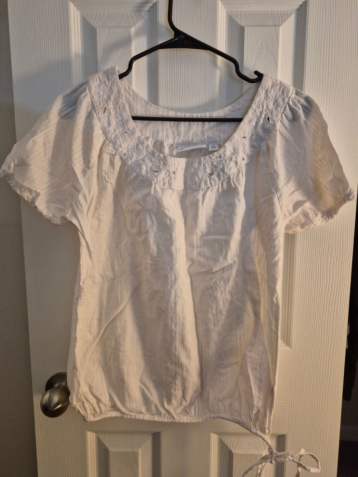 White Peasant Style Blouse, Large