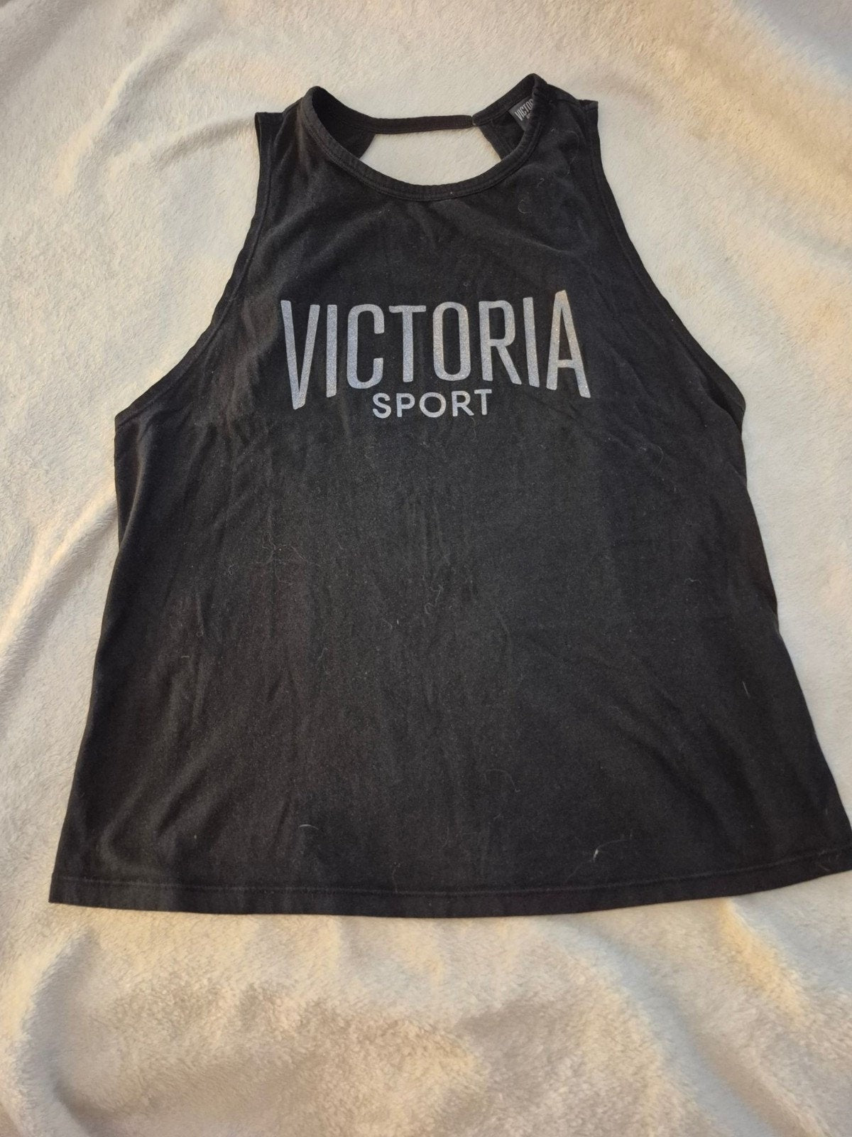 Victoria Sport Open Back Muscle Tank Black/Silver Size Small (S)