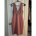 Lace & Crepe Mauve Sleeveless Bodycon Dress W/ Deep V-Neckline Medium By Iris