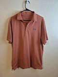 Under Armour HeatGear Polo Shirt Mens Large L Orange Grey Striped Golf Top Loose