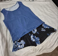 Blue And Black Tank Top And Shorts Set, Floral
