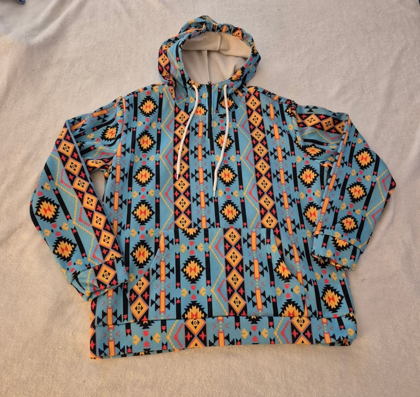 Ritzy Gypsy Aztec-Print Hooded Pullover Sweatshirt With Sherpa Lining M