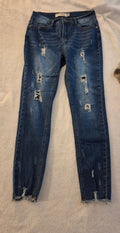 Celebrity Ace Distressed Skinny Ripped Jeans 7/28 Denim Casual Style With Frayed