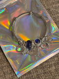 Y2K Hello Kitty Charm Bracelet Silver Cable Bangle with Cobalt Blue Beads