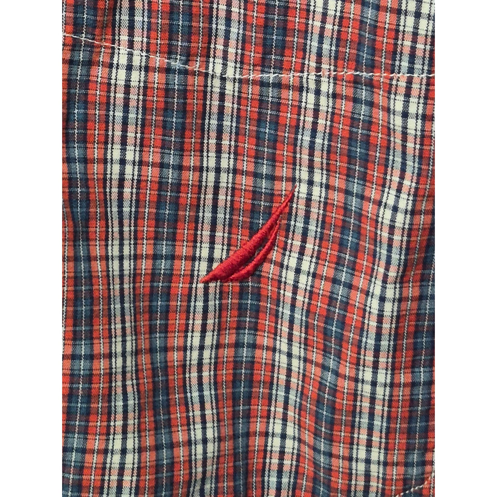 Nautica Men’s XXL Classic Fit Plaid Button-Down Shirt Red Navy White Long Sleeve