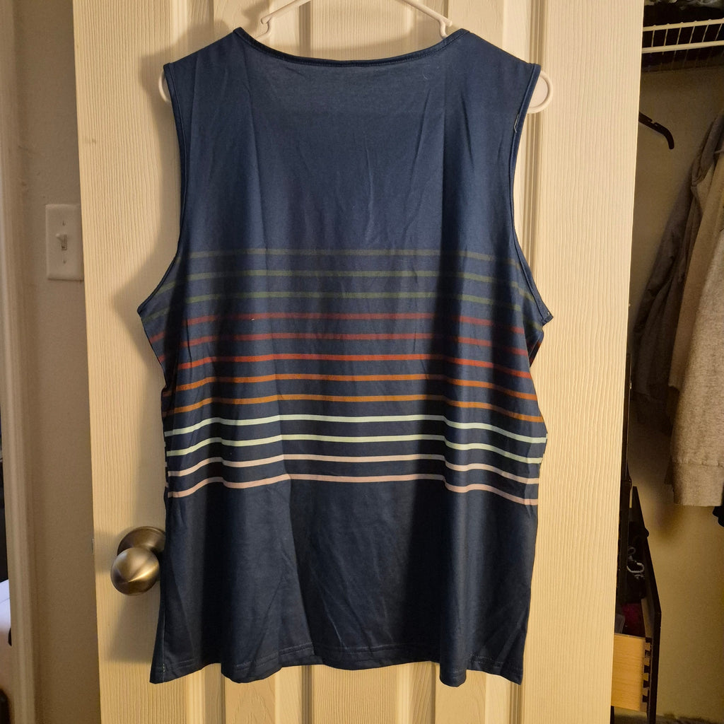 Retro Horizontal Stripe Sleeveless Tank Top - Navy & Multicolor Stripes