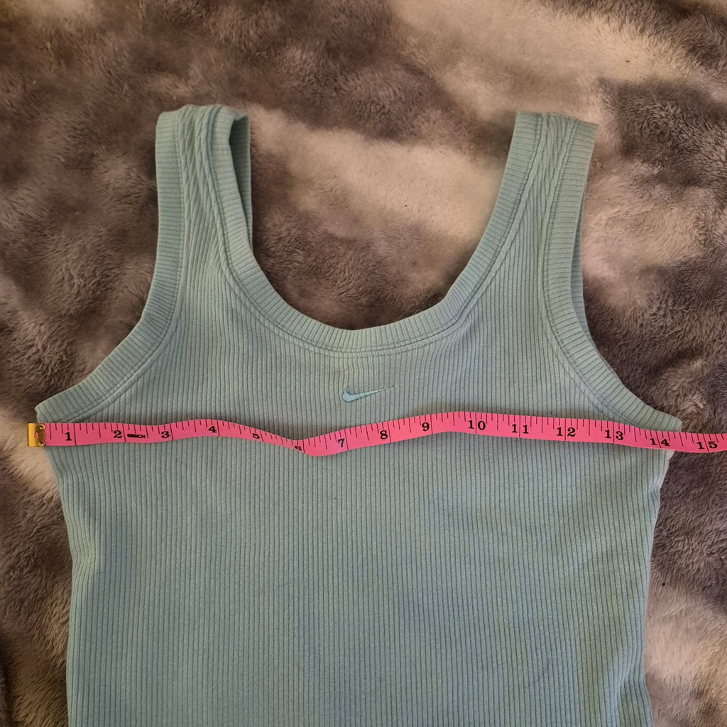 Vintage 90s Nike Grey Tag Ribbed Crop Tank Top Center Swoosh Light Blue Youth L / Women XS