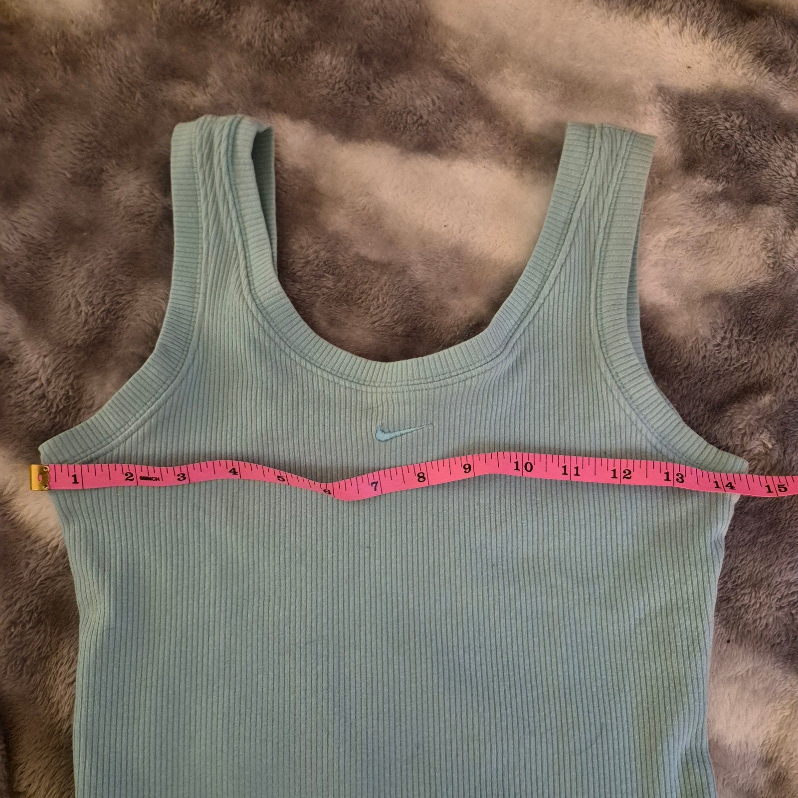 Vintage 90s Nike Grey Tag Ribbed Crop Tank Top Center Swoosh Light Blue Youth L / Women XS