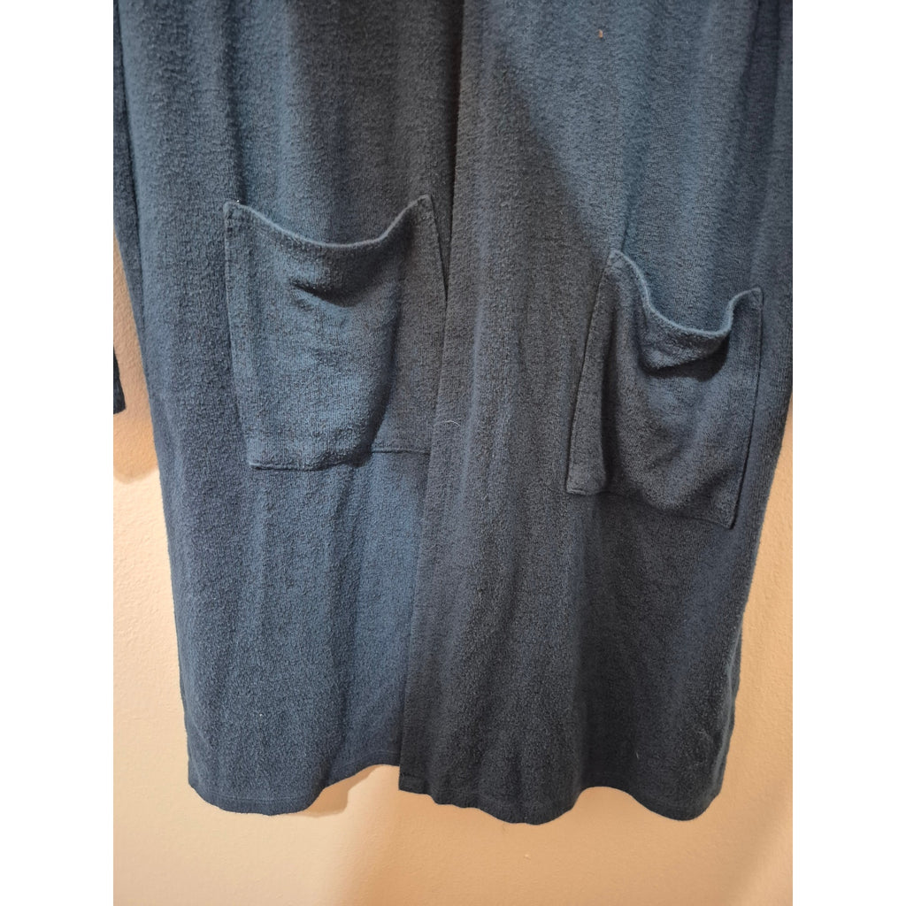 Time and Tru Teal Blue Open Front Longline Cardigan Sweater with Pockets - Size L (12-14)