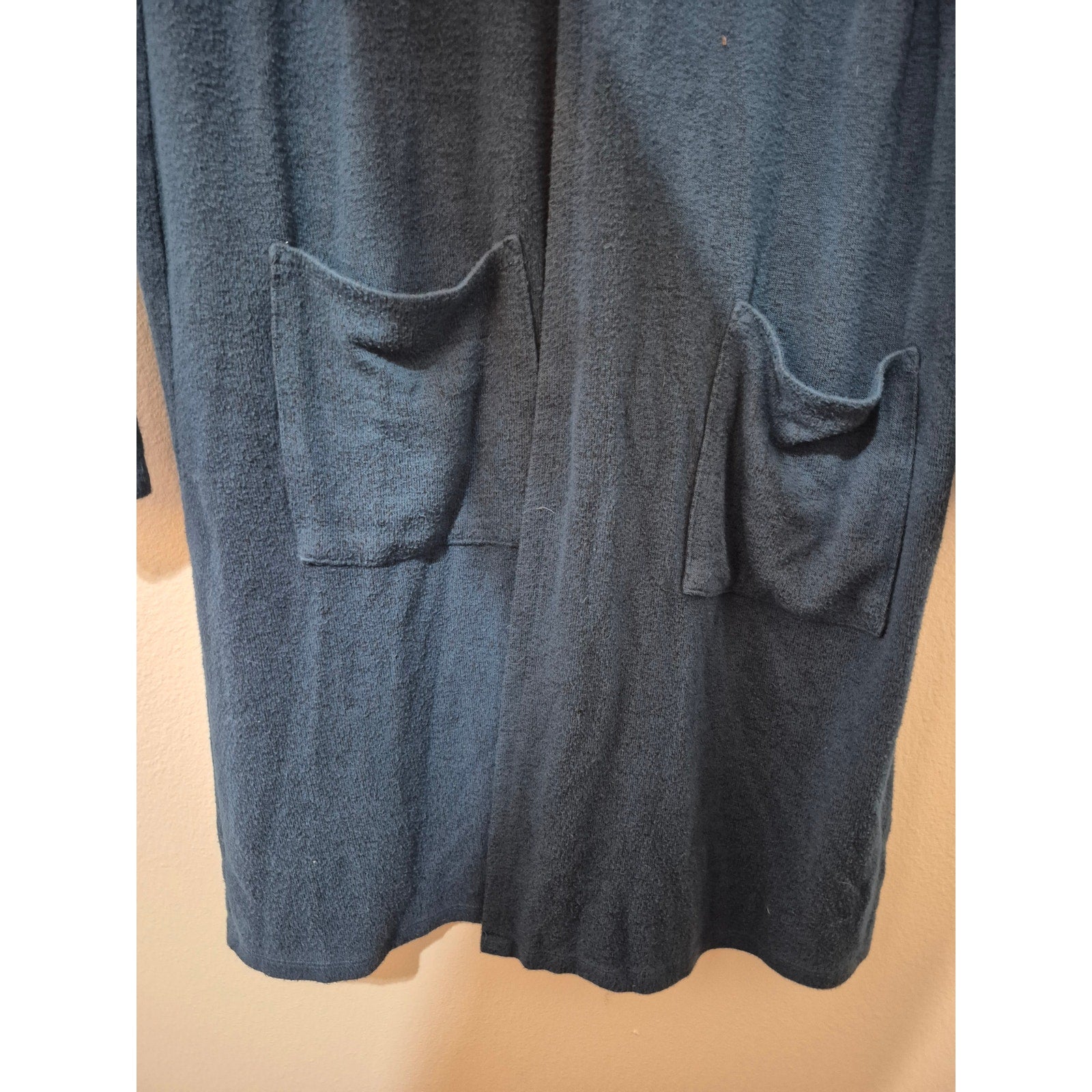 Time and Tru Teal Blue Open Front Longline Cardigan Sweater with Pockets - Size L (12-14)