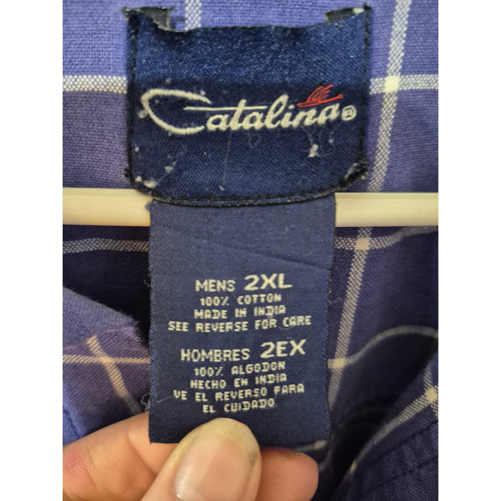 Catalina Men's 2XL Short Sleeve Button Down Shirt - Blue Plaid 100% Cotton