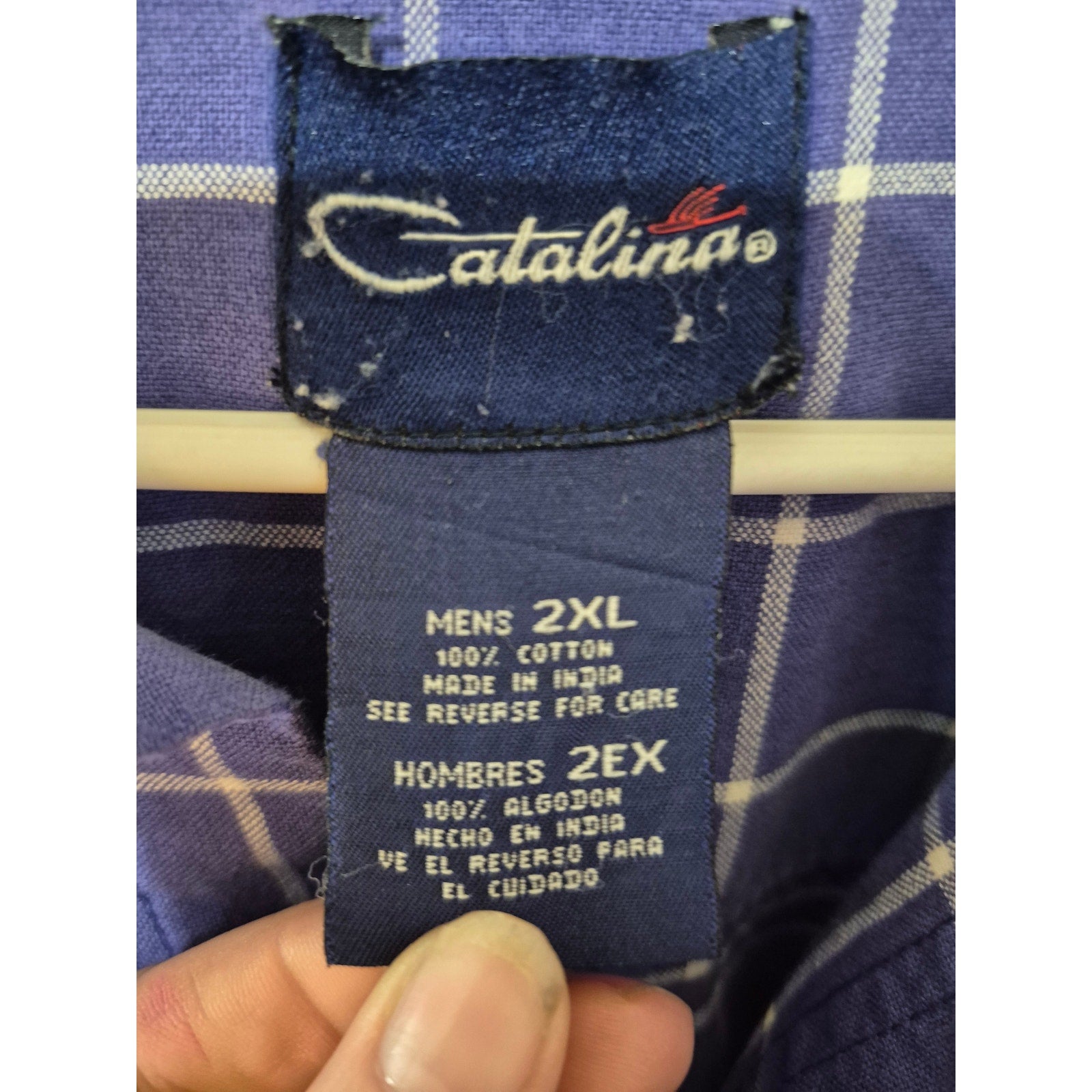 Catalina Men's 2XL Short Sleeve Button Down Shirt - Blue Plaid 100% Cotton