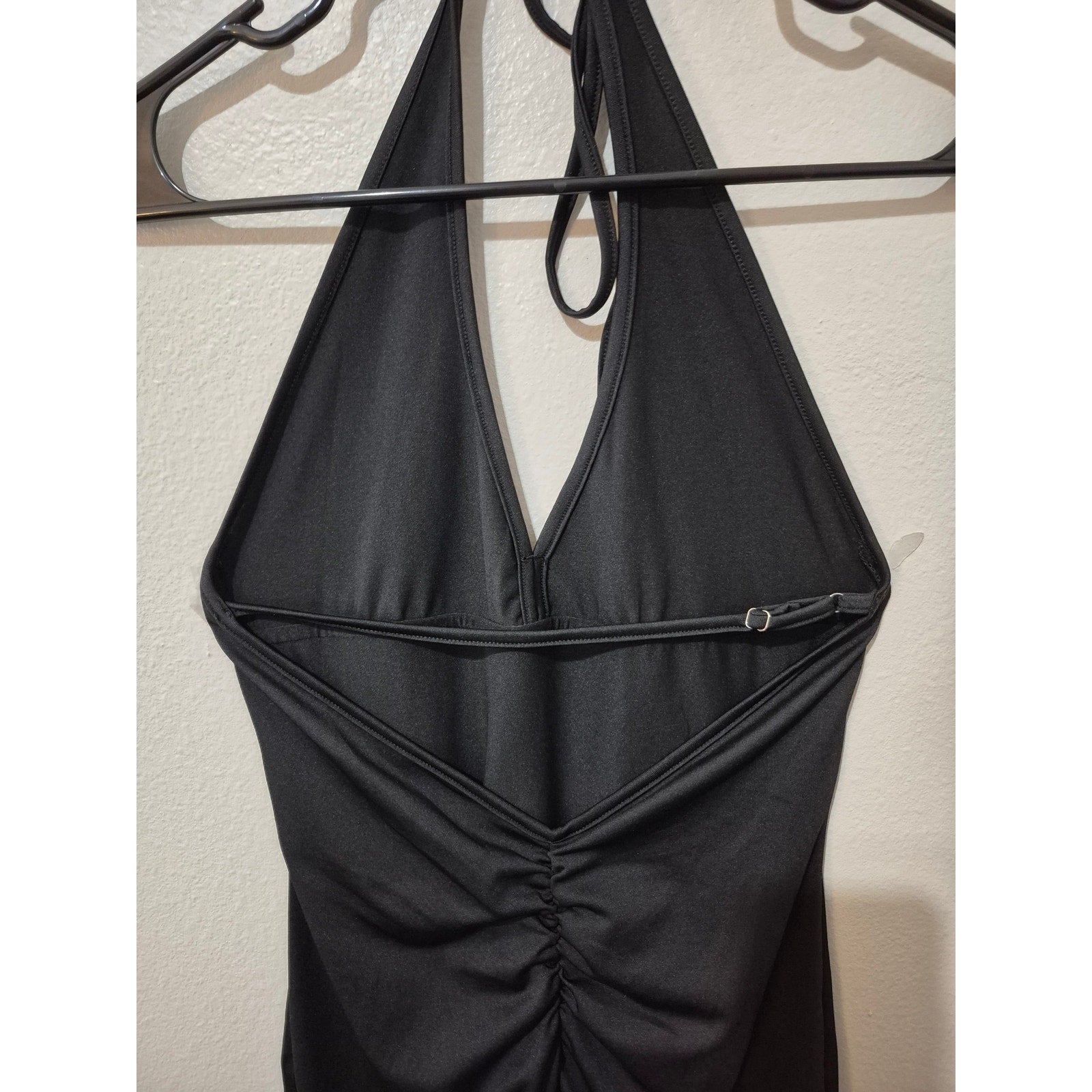 Y2K Black Halter Neck One Piece Romper - Ruched Back Detail