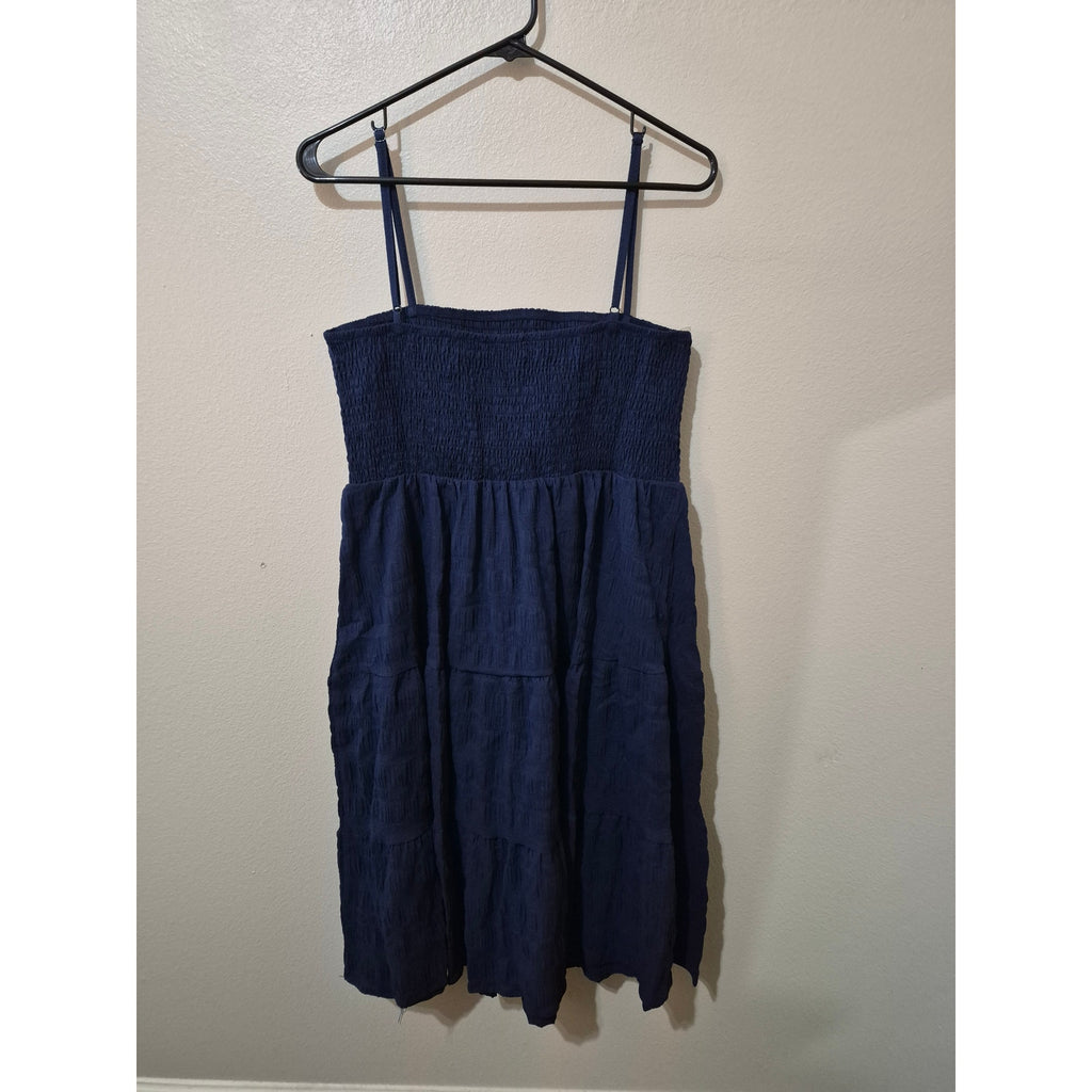 Navy Blue Smocked Tiered Midi Dress - Size XL