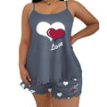 Women’s 2-Piece Pajama Set Grey Cami Top & Heart Print Shorts Sleepwear