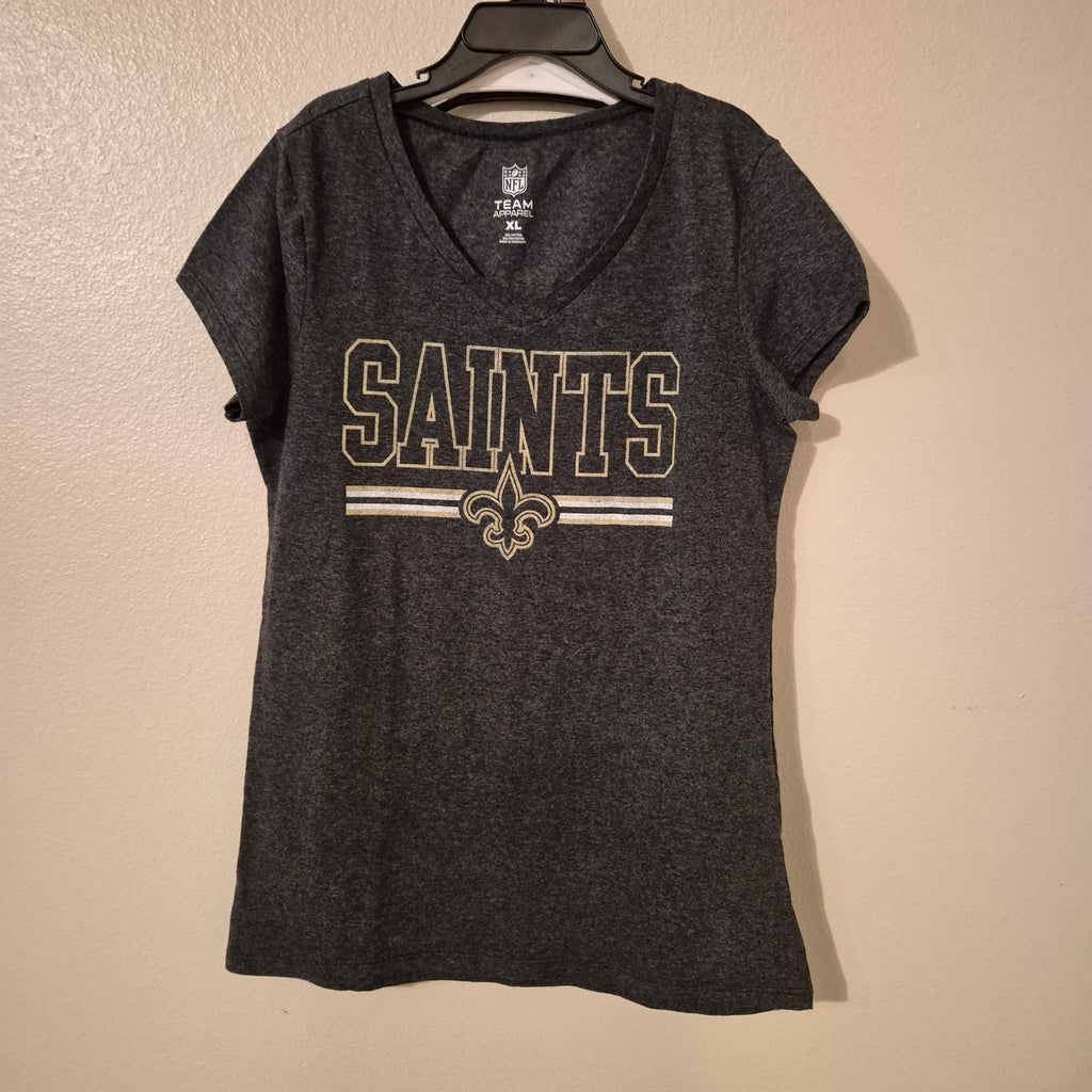 NFL Team Apparel New Orleans Saints Women's V-Neck T-Shirt – Dark Gray Heather