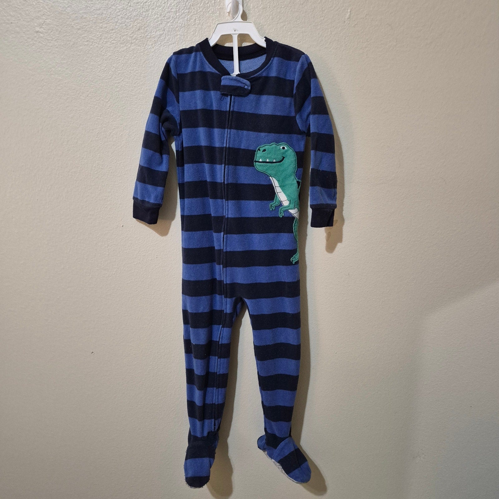 Carter's Baby Boy Fleece Footed Pajamas 24 Months Blue Striped Dinosaur Sleeper
