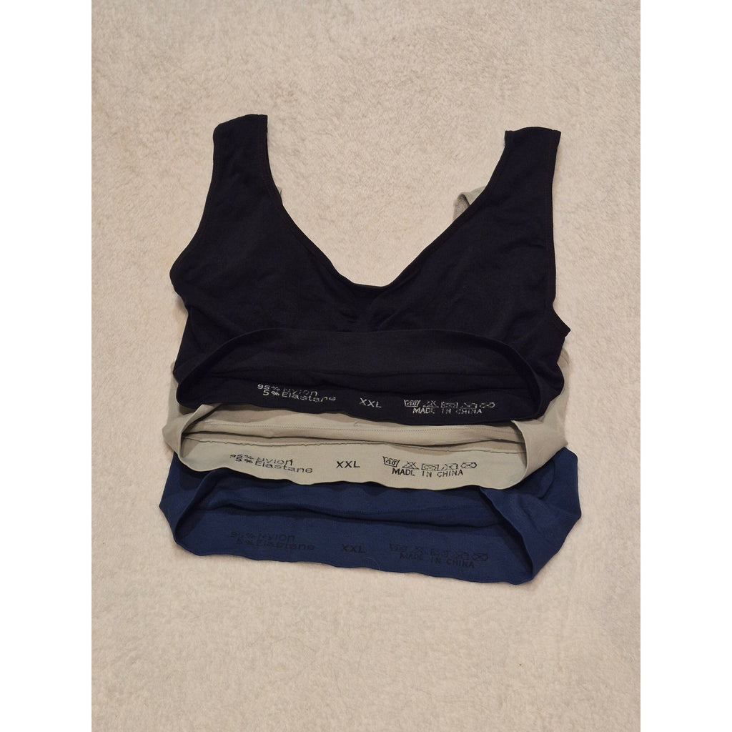 Seamless Comfort Lounge Bras 3-Pack Gray Black Blue XXL