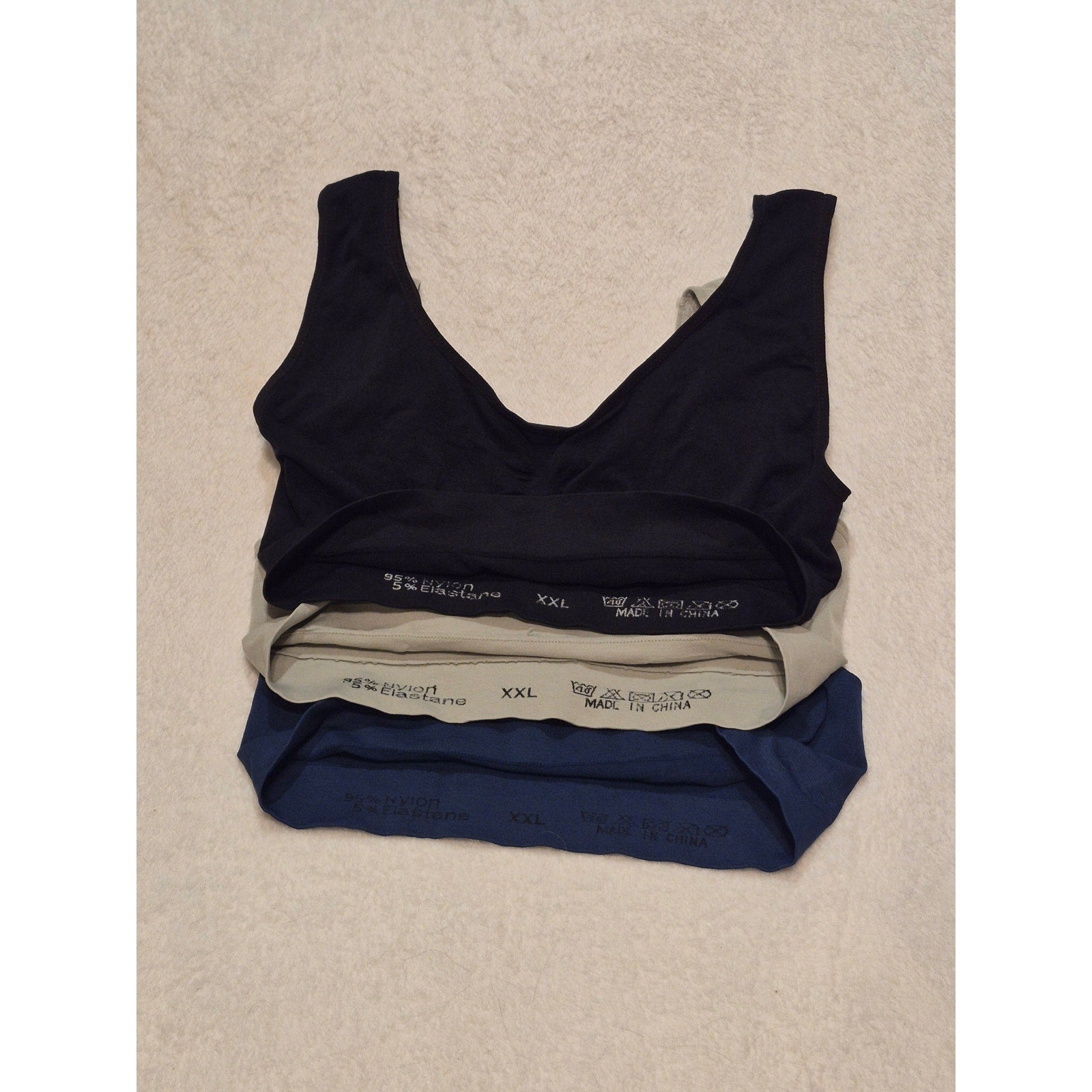 Seamless Comfort Lounge Bras 3-Pack Gray Black Blue XXL