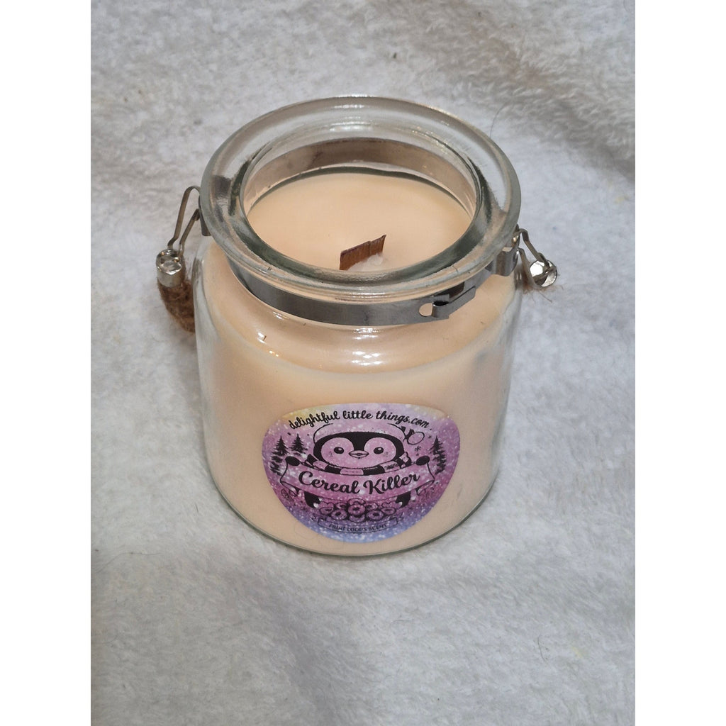 Cereal Killer Wood Wick Candle | Fruit Loops Scent | Rustic Jute Handle Jar