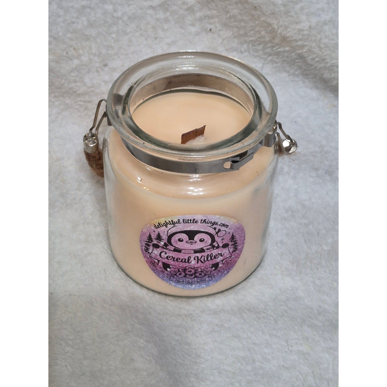 Cereal Killer Wood Wick Candle | Fruit Loops Scent | Rustic Jute Handle Jar