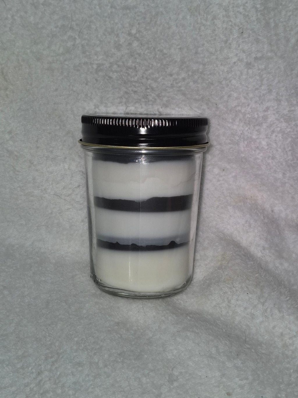 "Hand-poured vanilla fudge cake layered scented candle in a 9oz jar by Delightful Homemade Things"