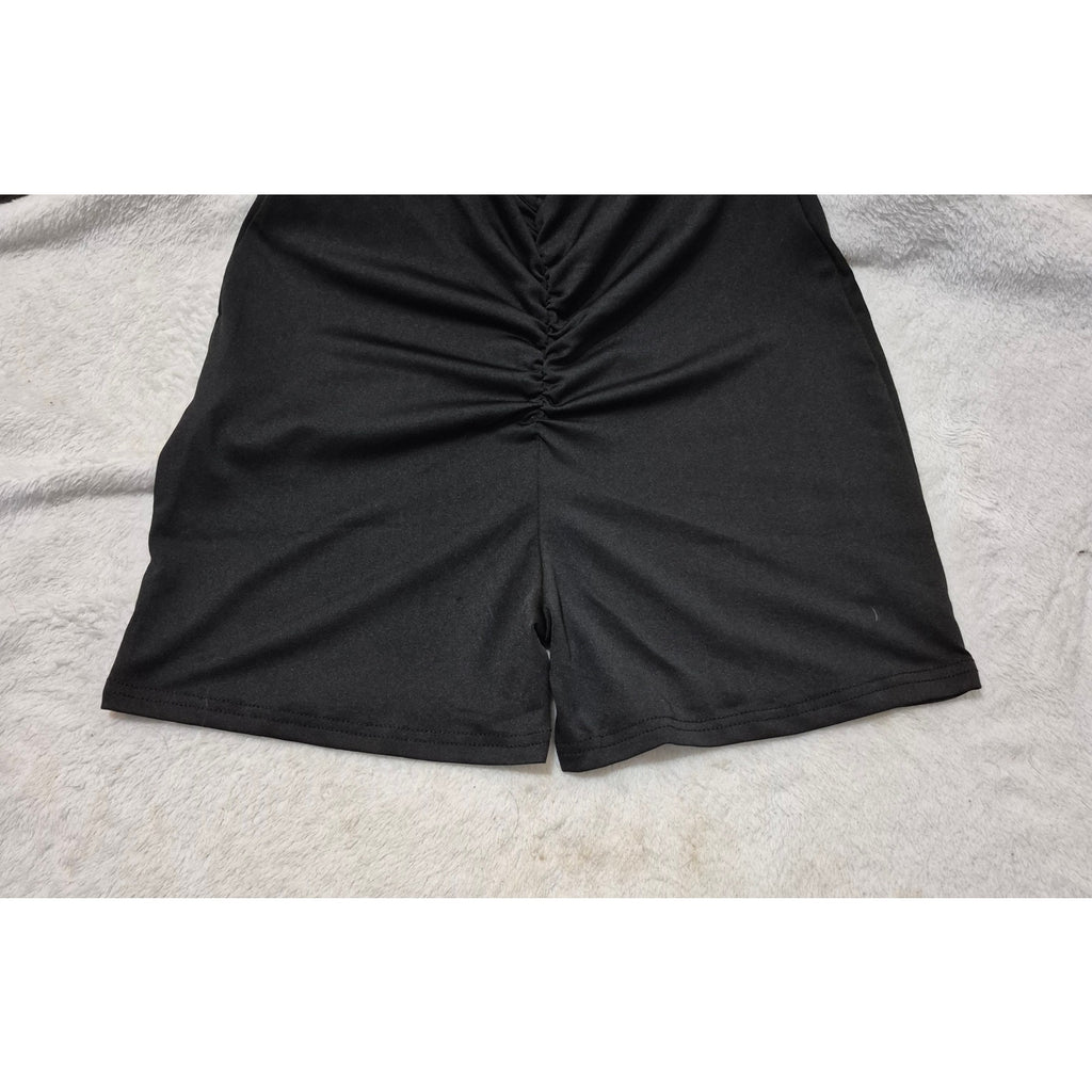 Y2K Black Halter Neck One Piece Romper - Ruched Back Detail