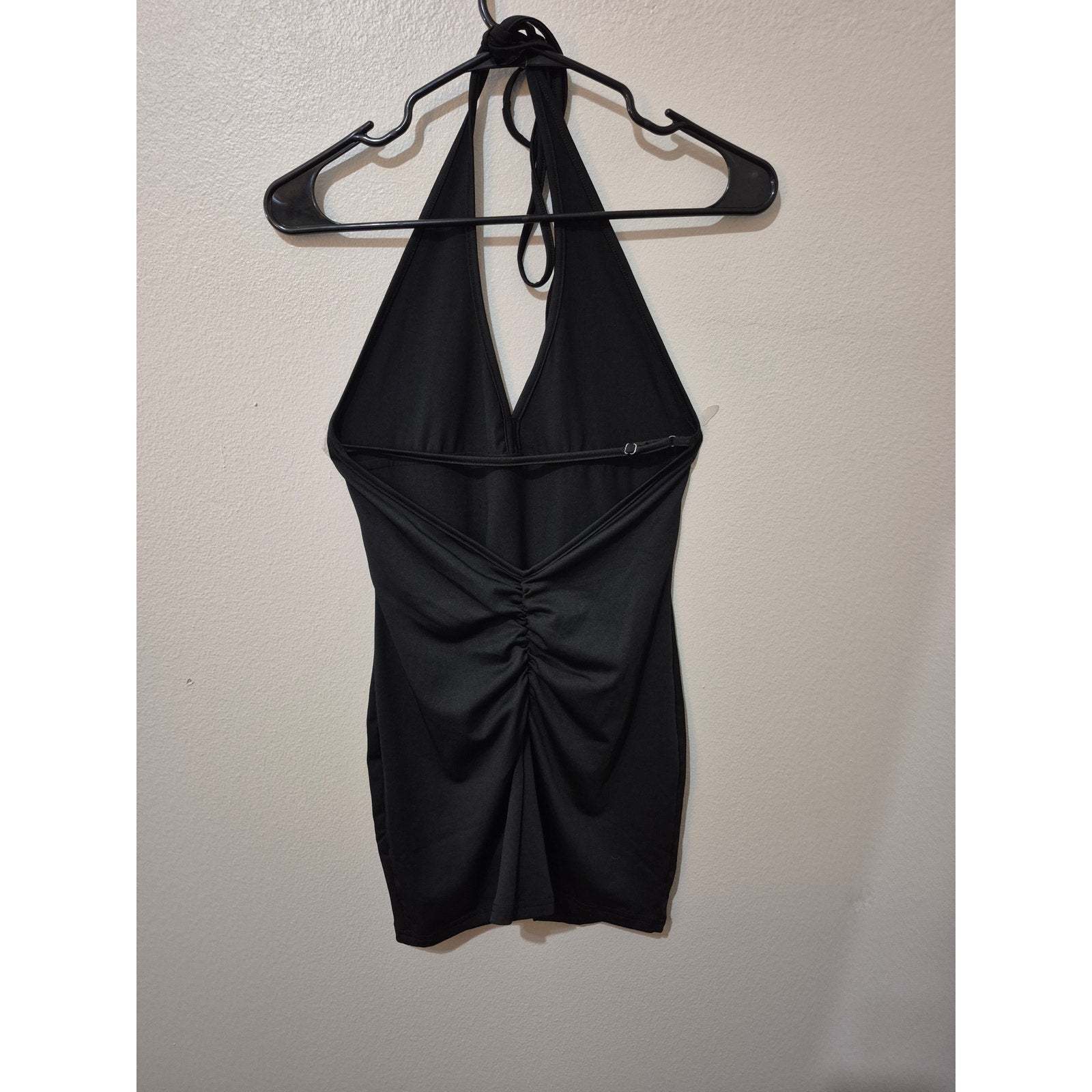 Y2K Black Halter Neck One Piece Romper - Ruched Back Detail