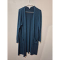 Time and Tru Teal Blue Open Front Longline Cardigan Sweater with Pockets - Size L (12-14)