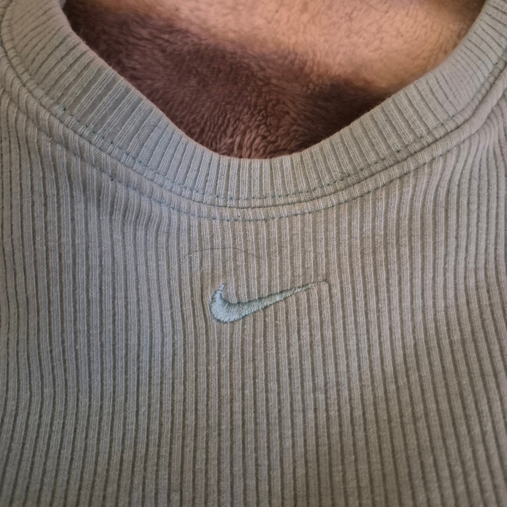 Vintage 90s Nike Grey Tag Ribbed Crop Tank Top Center Swoosh Light Blue Youth L / Women XS