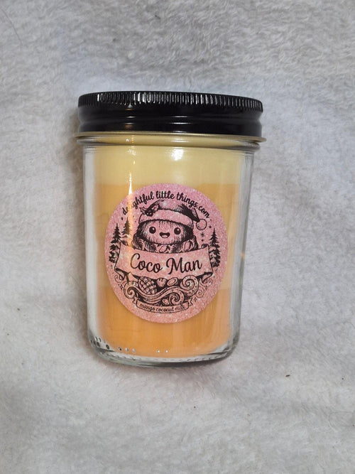 "Hand-poured Coco Man mango coconut milk scented candle, small-batch artisan candle"