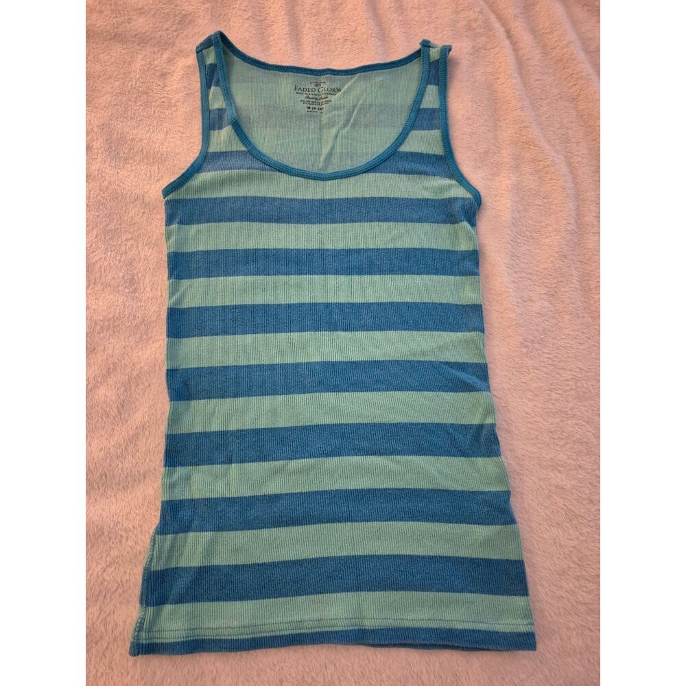 Womens Blue and Green Ribbed Tank Top, Medium