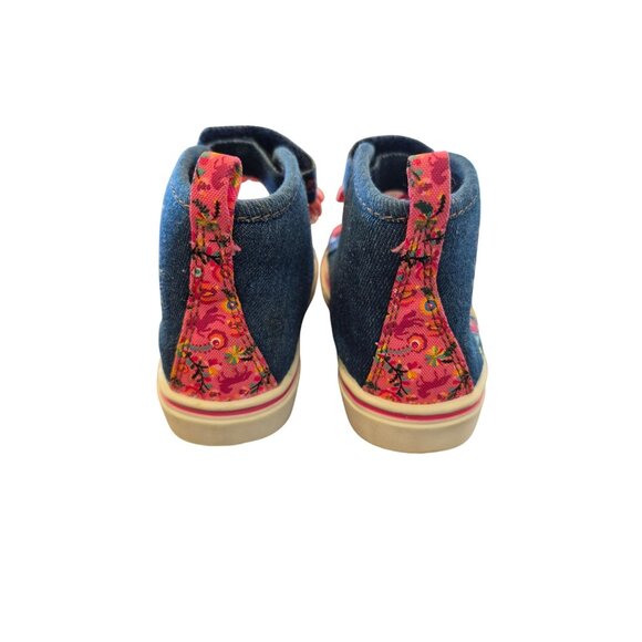 Spirit Riding Free Denim High-Top Sneakers With Floral Print & Orange Laces - Gi