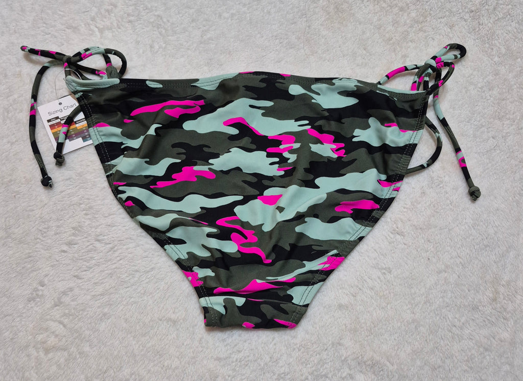 No Boundaries Pink & Green Camo Side Tie Bikini Bottoms - Size L (11-13) NWT